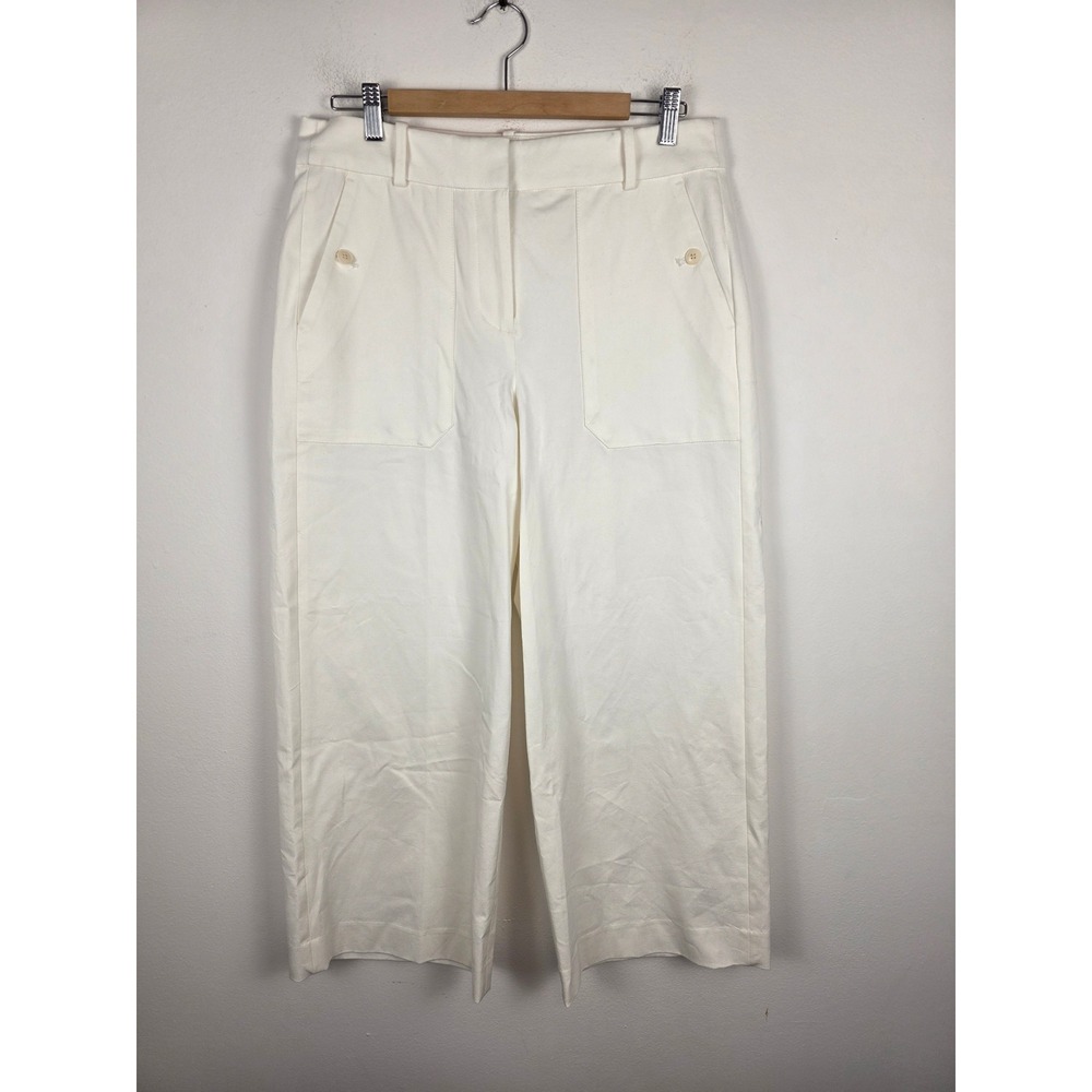 J. Crew Sydney Wide Leg White Pants Women's Size 10 Cotton Blend